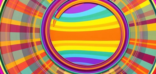 Fototapeta premium Abstract concentric circles with vibrant striped patterns, radiating outwards, vector, colorful