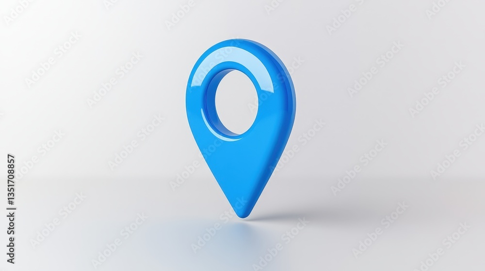 Poster a glossy blue location pin icon set against a light background, symbolizing navigation and geographi