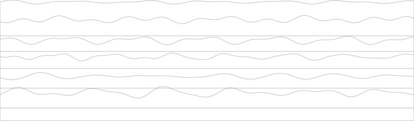 Abstract minimalist wave patterns on a white background with horizontal lines.