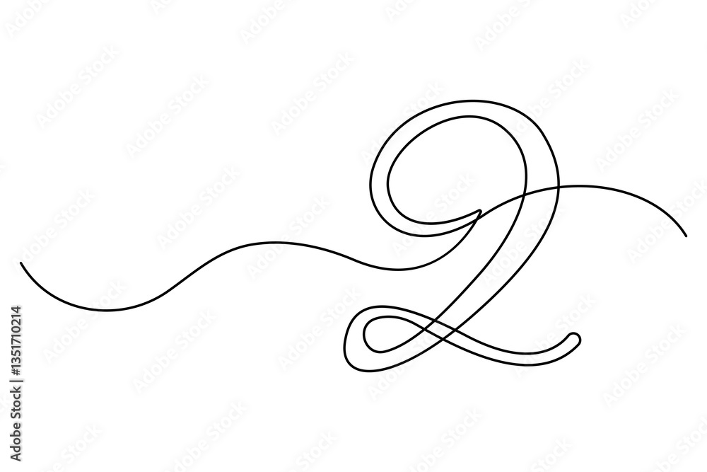 Poster number 2 in continuous line drawing style. editable one line drawing of number 2 icon. vector illust