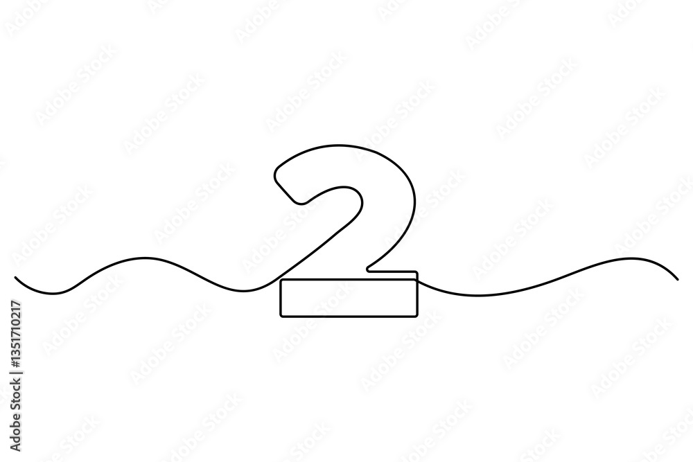 Poster number 2 in continuous line drawing style. editable one line drawing of number 2 icon. vector illust