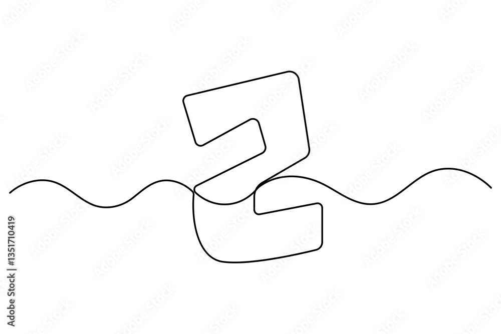 Poster number 2 in continuous line drawing style. editable one line drawing of number 2 icon. vector illust