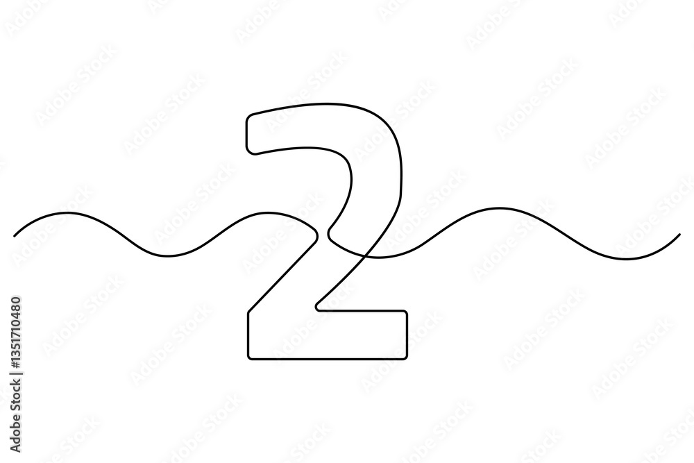 Poster number 2 in continuous line drawing style. editable one line drawing of number 2 icon. vector illust