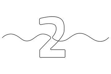 Obraz premium Number 2 in continuous line drawing style. editable One line drawing of number 2 icon. Vector illustration 