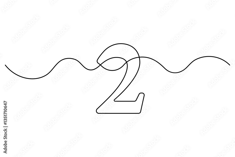 Poster number 2 in continuous line drawing style. editable one line drawing of number 2 icon. vector illust