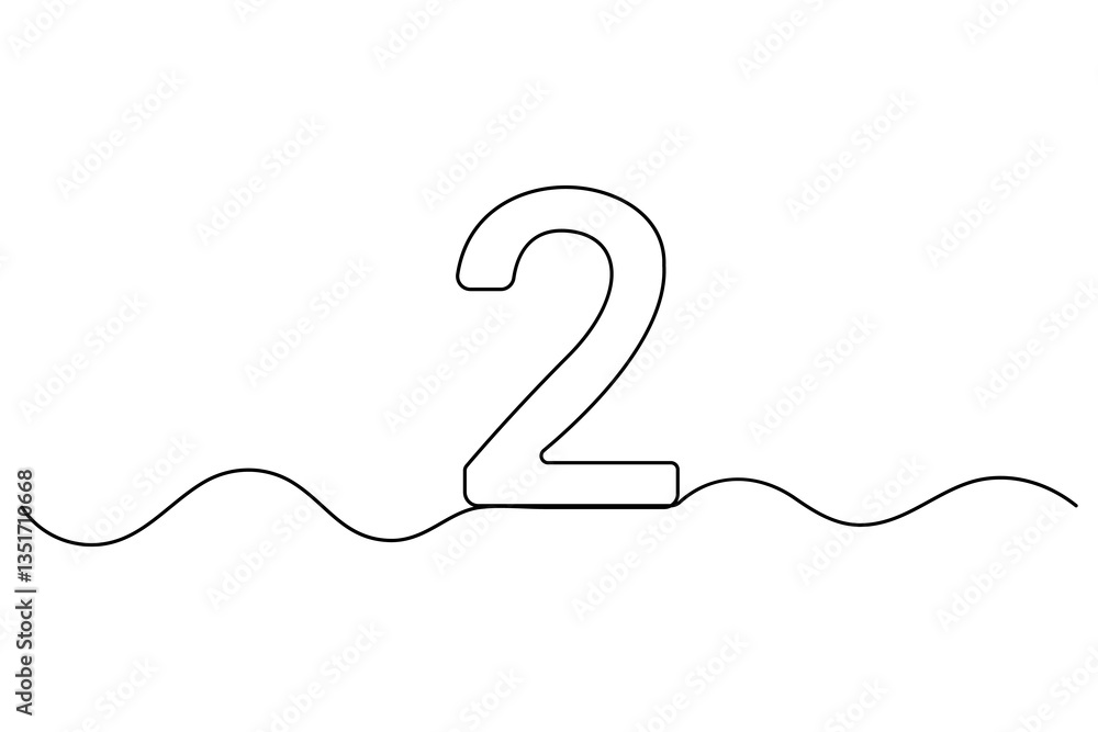 Poster number 2 in continuous line drawing style. editable one line drawing of number 2 icon. vector illust