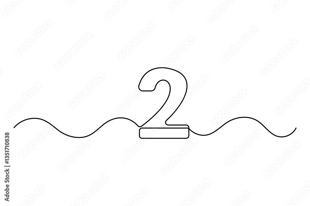 Poster number 2 in continuous line drawing style. editable one line drawing of number 2 icon. vector illust