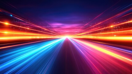Futuristic highway, speed, night, city lights, digital data, technology