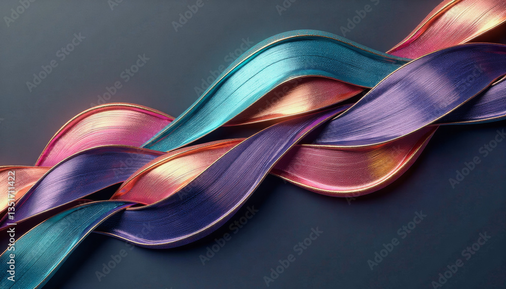 Aufkleber iridescent ribbons intertwine in a dynamic, fluid twist, creating a striking abstract composition. g