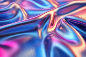 Vibrant iridescent fabric with smooth waves in a close up view