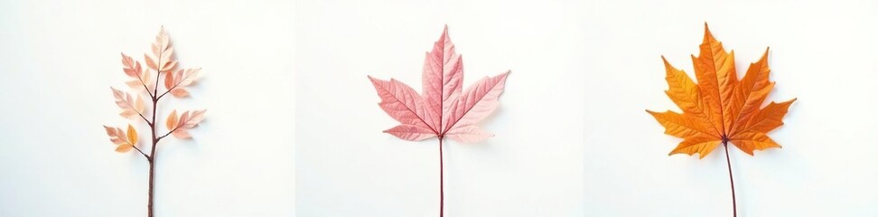 Obraz premium Three branches in a row on a white background with some faint light, simple, light