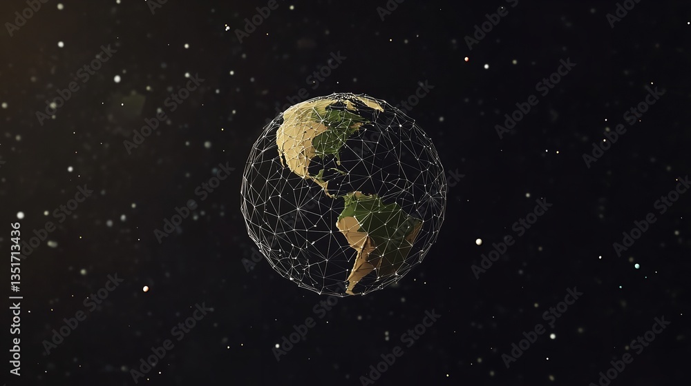 Poster global network connection earth digital art abstract polygonal world map space background modern tec