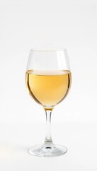 Elegant glass of white wine, pristine white backdrop, product photography, isolated