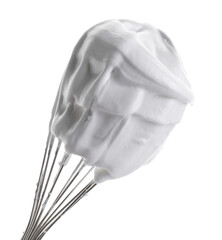 Whisk with delicious cream isolated on white
