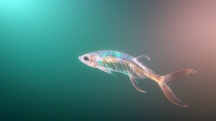 Fototapeta premium Ethereal fish with visible skeleton, swims in colorful water