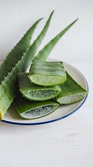 Fresh sliced aloe vera isolated on white background.