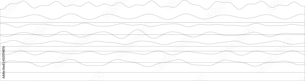 Poster abstract sound waves: horizontal curved lines pattern on white background.