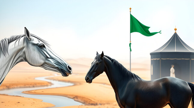 Muharram, Islamic Month, A festival of mourning and grief, Hazrat Hussain, Hazrat Abbas, Karbala, Ashura, Majlis, Matam, Shia, Religious Concept, Generative Ai