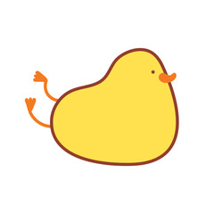 Cute duck lying and waving its paws. Hand drawn goose lying. Funny duck, chicken mascot. Sticker, emoticon, t-shirt print design element. Vector illustration isolated on white background