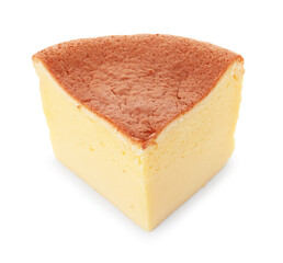 Piece of tasty Japanese Castella sponge cake isolated on white