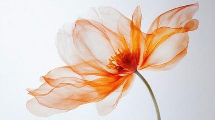 Fototapeta premium Abstract Orange Flower with Stem, Translucent Petals, Artistic Light, Minimalist Style