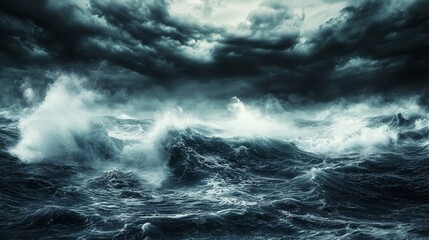  A storm in the ocean, a terrible tsunami with a huge frothy wave