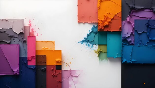 Vibrant Color Blocks and Powder Splatters Abstract Image
