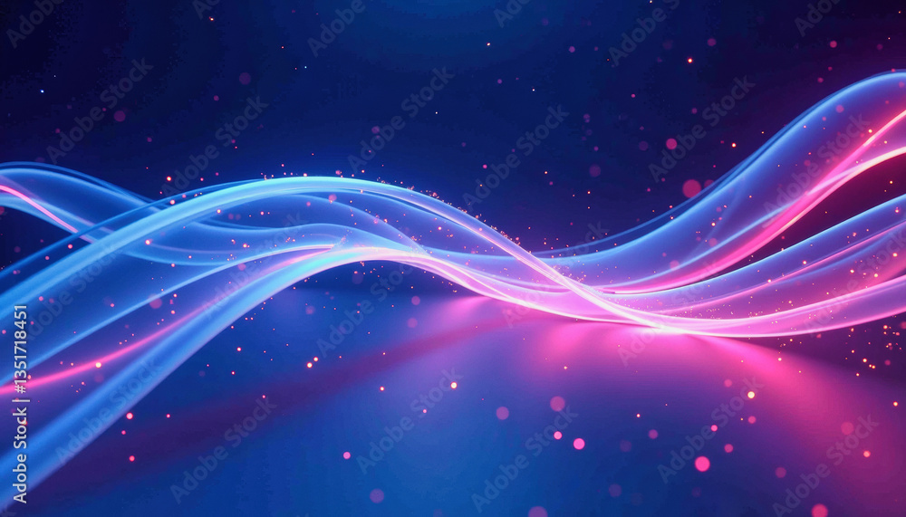 Poster flowing pink and blue light streams gracefully across a dark, shimmering background, creating a dyna