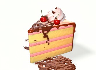 cherry cake on a white background 3d-rendering