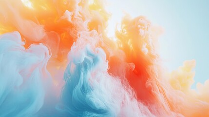 Fototapeta premium Abstract Swirl Ethereal Orange, Blue, White Ink Cloudscape Texture Background