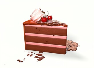 chocolate cake with cherries on a white background 3d-rendering