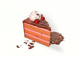 chocolate cake with cherries on a white background 3d-rendering