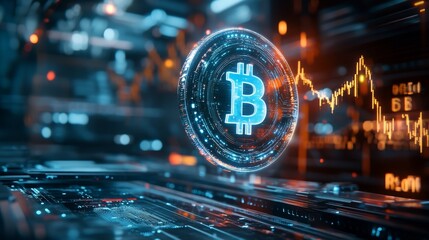 Obraz premium Futuristic Bitcoin Cryptocurrency Analysis Digital Market Infographic High-Tech Close-Up Financial Trends