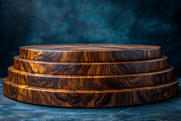 Fototapeta premium Classic Wooden Podium with Beautiful Texture Displayed Against a Dark Background