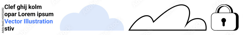 Poster abstract cloud icons and secure lock emphasize cloud storage, data security, and digital privacy. id
