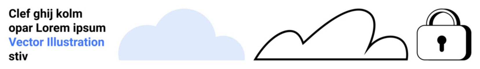 Abstract cloud icons and secure lock emphasize cloud storage, data security, and digital privacy. Ideal for technology, cybersecurity, storage services, data protection, user trust, IT solutions