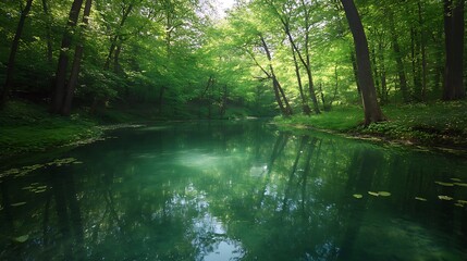 Obraz premium Serene Forest River Reflection: A Tranquil Escape into Nature's Embrace