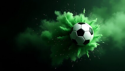 Naklejka premium Soccer ball explosion, dark background