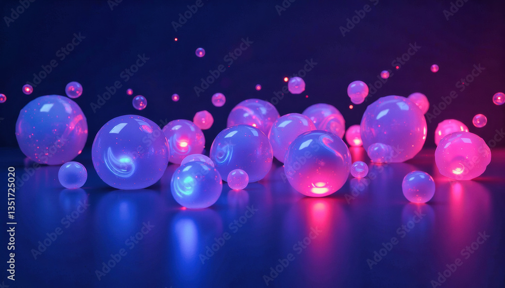 Poster glowing orbs illuminate a dark surface, creating a mesmerizing display of light and spheres. graphic