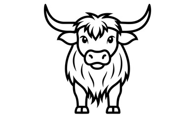 Highland cow silhouette, long-haired cattle vector illustration