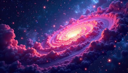 Naklejka premium Abstract swirling nebula, cosmic seamless repeat , canvas, art, purple