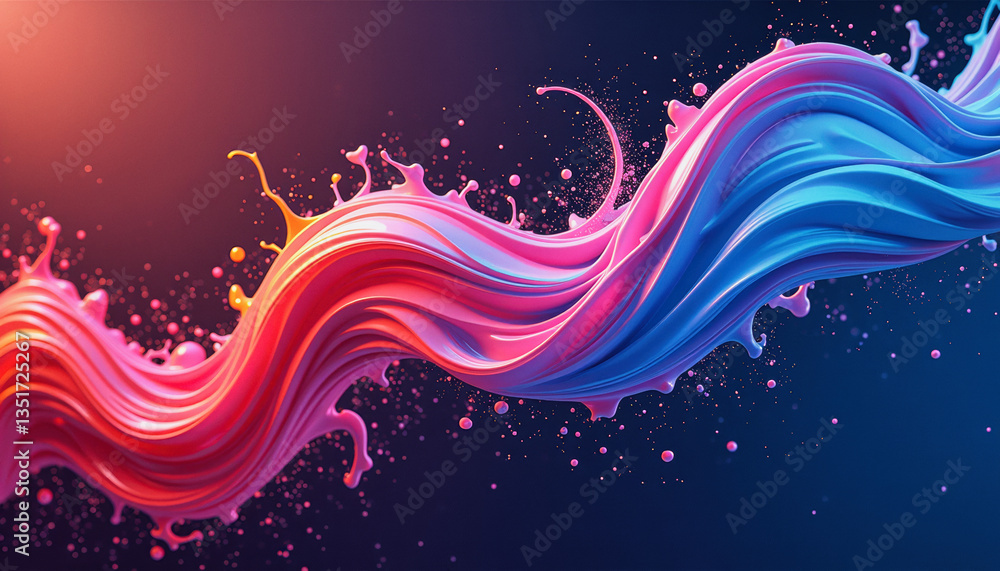 Aufkleber vibrant pink and blue liquid dynamically swirls and splashes against a dark blue background, creatin