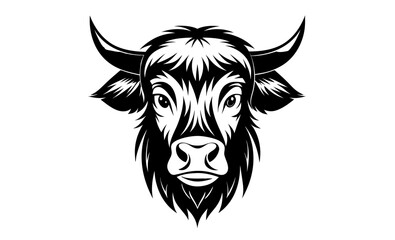 Highland cow silhouette, long-haired cattle vector illustration