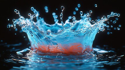 A dramatic water splash crown is captured against a black background