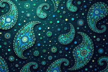 Fluid paisley motif, continuous and subtly shaded in deep blues and greens , design, paisley wallpaper