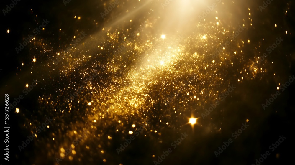 Poster an abstract golden and dark image containing shining light particles
