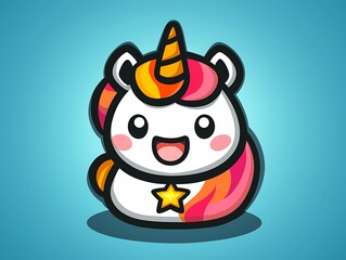 An adorable cartoon unicorn with a golden horn and a star