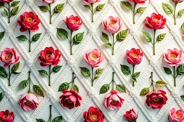 Delicate, interwoven floral motif, endless repeat, botanical, pink