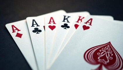 Playing cards arranged in a neat ace sequence , game, gambling, texture