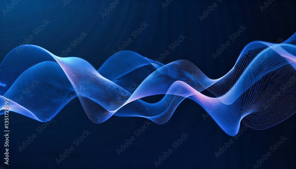 Poster abstract blue and purple waves flow gracefully across a dark background, creating a dynamic and ethe
